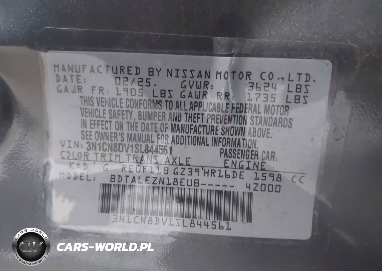 2025 Nissan Versa 1.6 S VIN:3N1CN8DV1SL844561 - 9