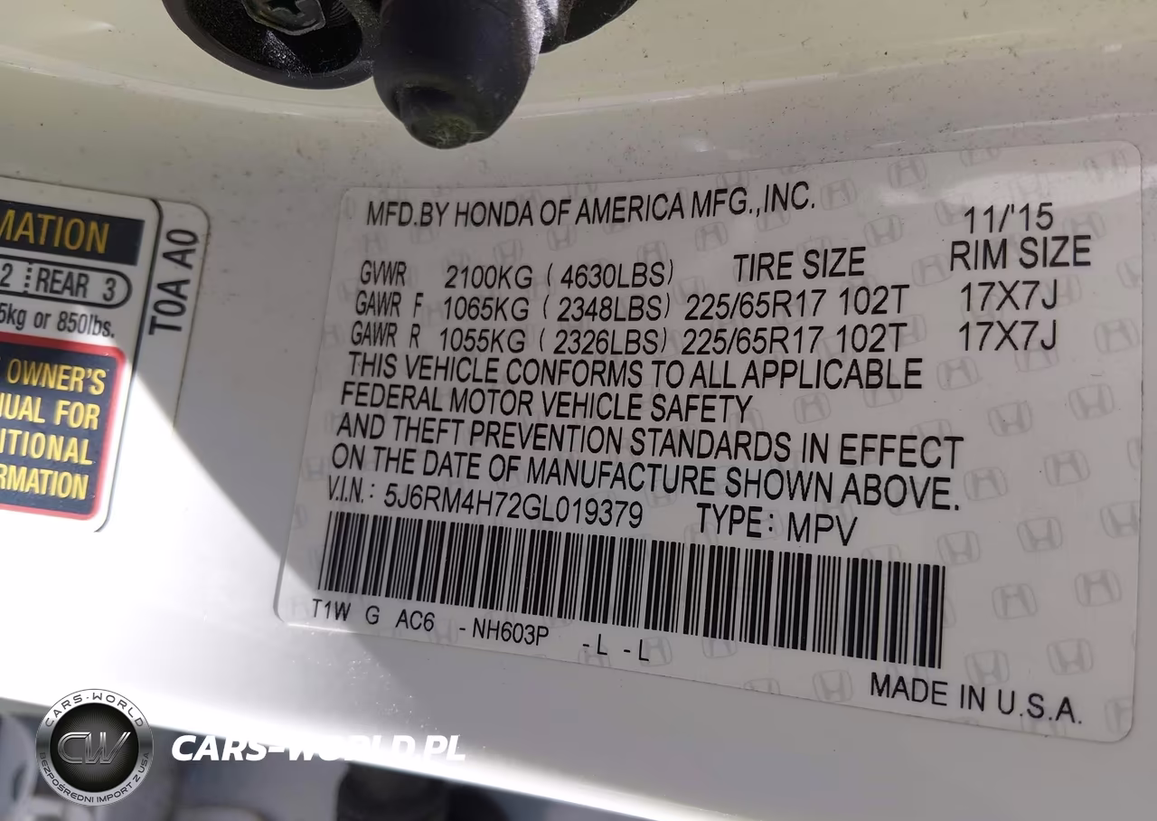 2016 Honda Cr-V Ex-L VIN:5J6RM4H72GL019379 - 9