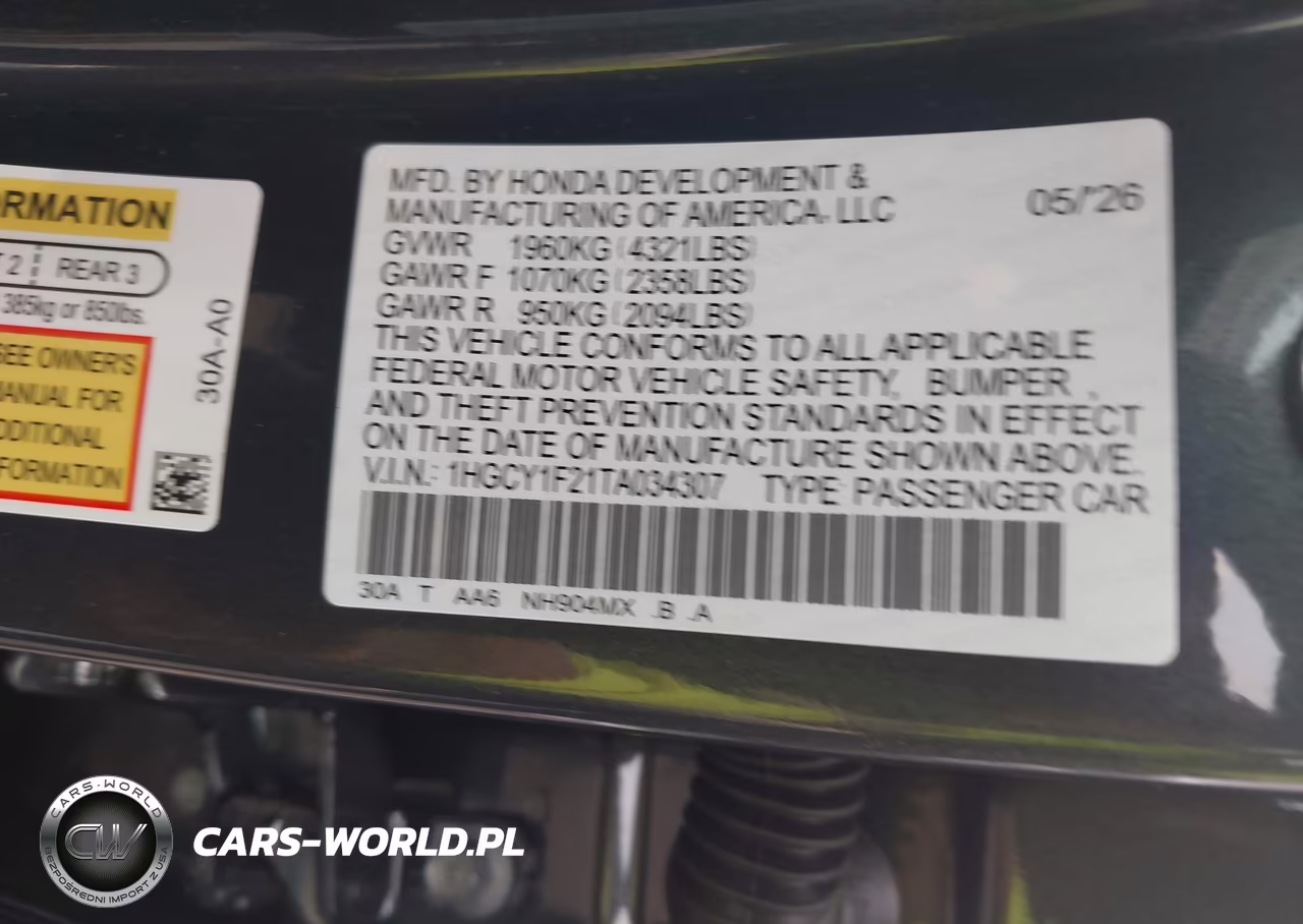 2026 Honda Accord Lx VIN:1HGCY1F21TA034307 - 9