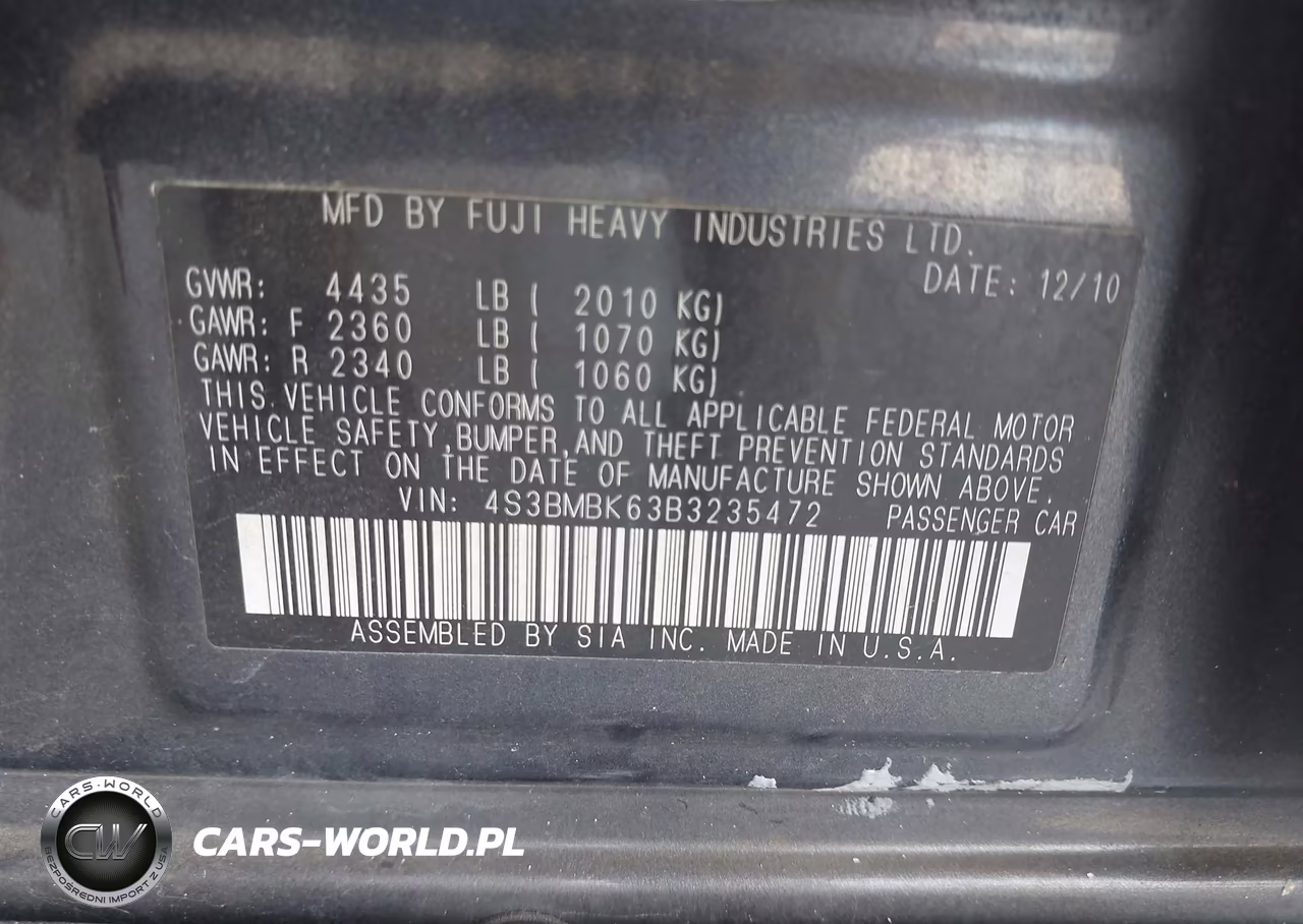 2011 Subaru Legacy 2.5I Limited VIN:4S3BMBK63B3235472 - 9