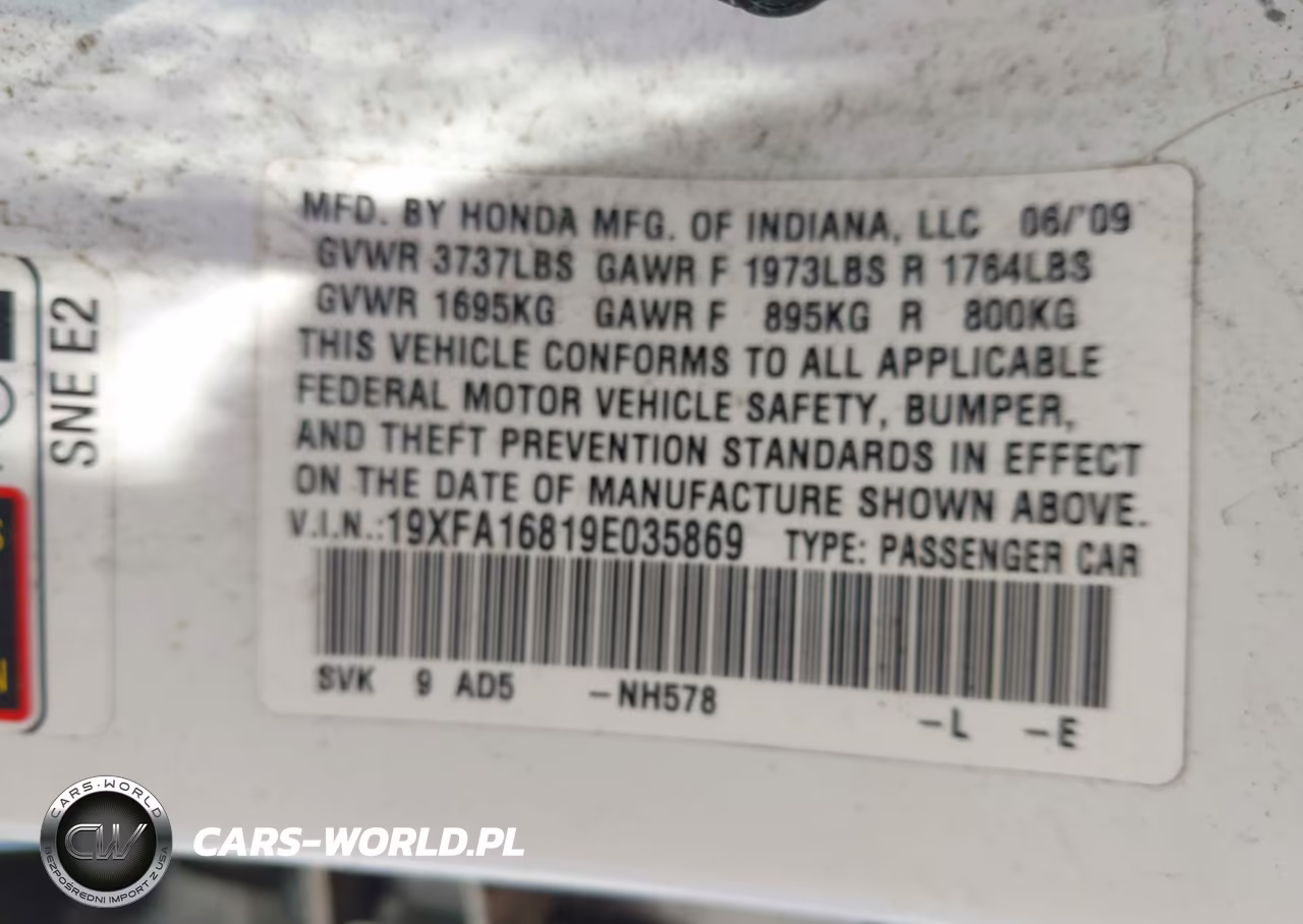 2009 Honda Civic Ex VIN:19XFA16819E035869 - 9