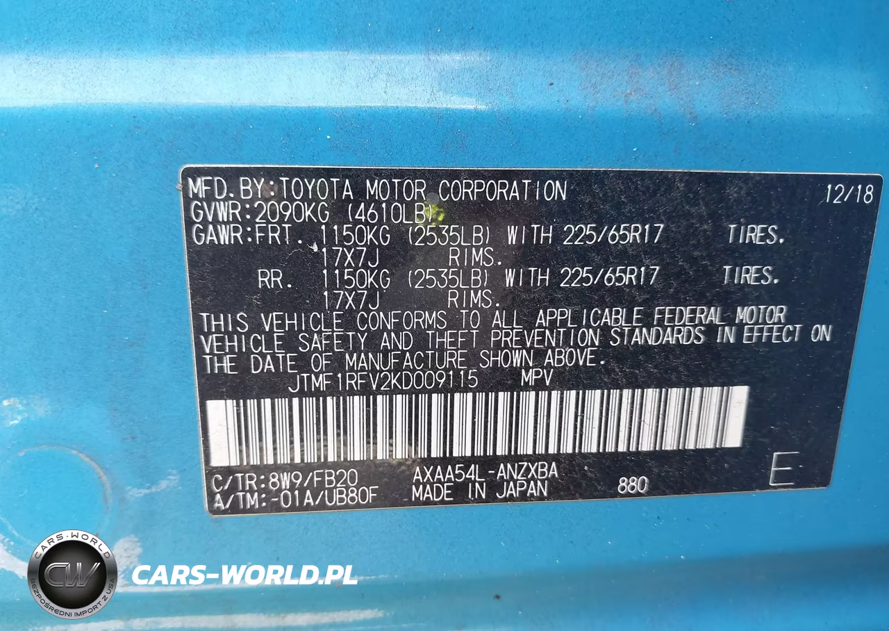 2019 Toyota Rav4 Le VIN:JTMF1RFV2KD009115 - 9