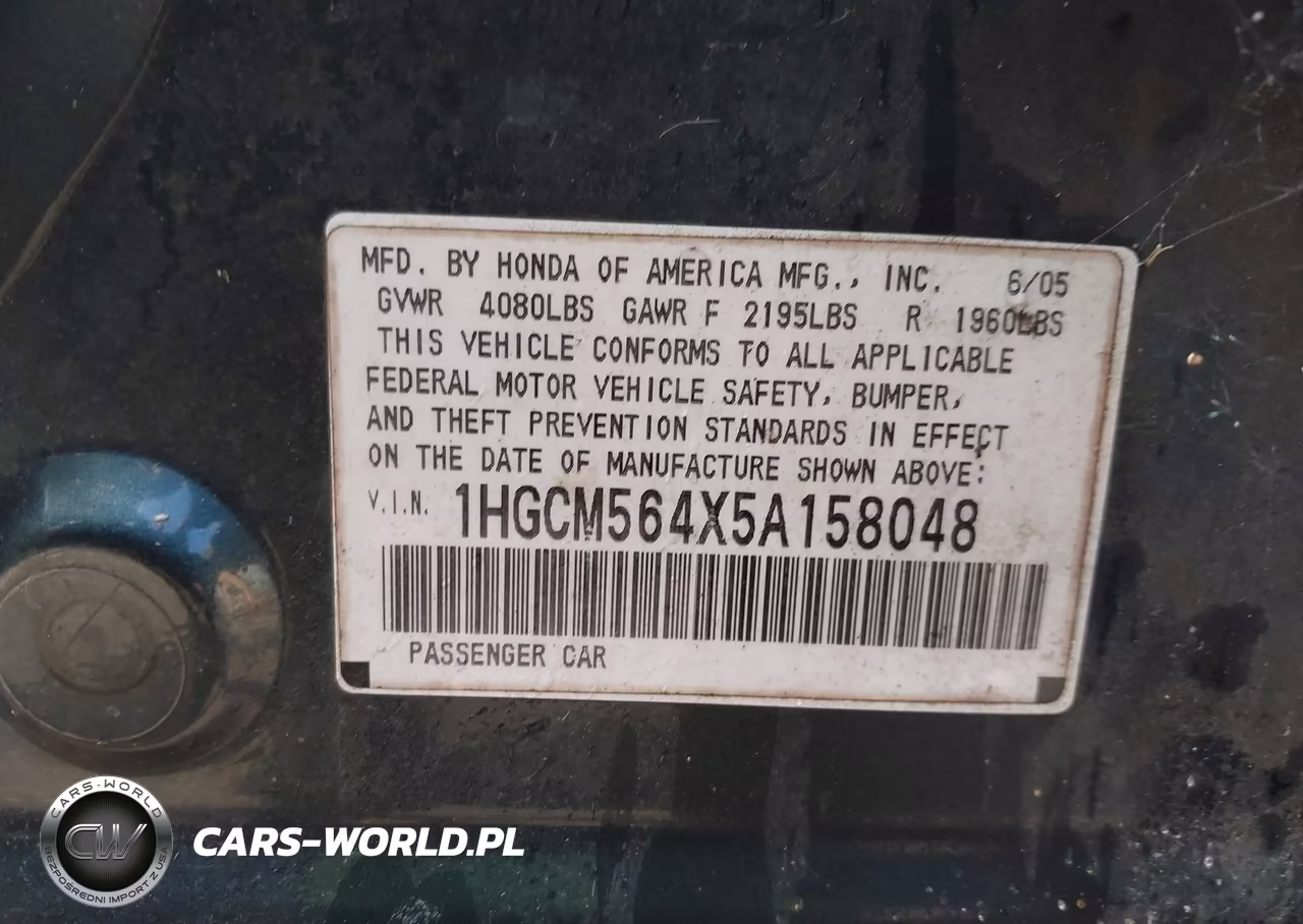 2005 Honda Accord 2.4 Lx VIN:1HGCM564X5A158048 - 9