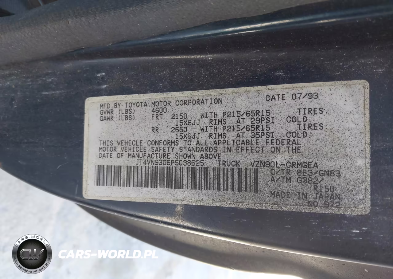 1993 Toyota Pickup 1-2 Ton Ex Long Whlbs Sr5 VIN:JT4VN93G6P5038625 - 9