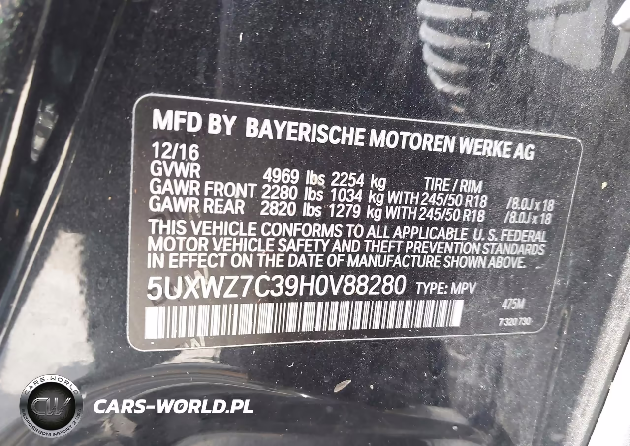 2017 BMW X3 Sdrive28I VIN:5UXWZ7C39H0V88280 - 9