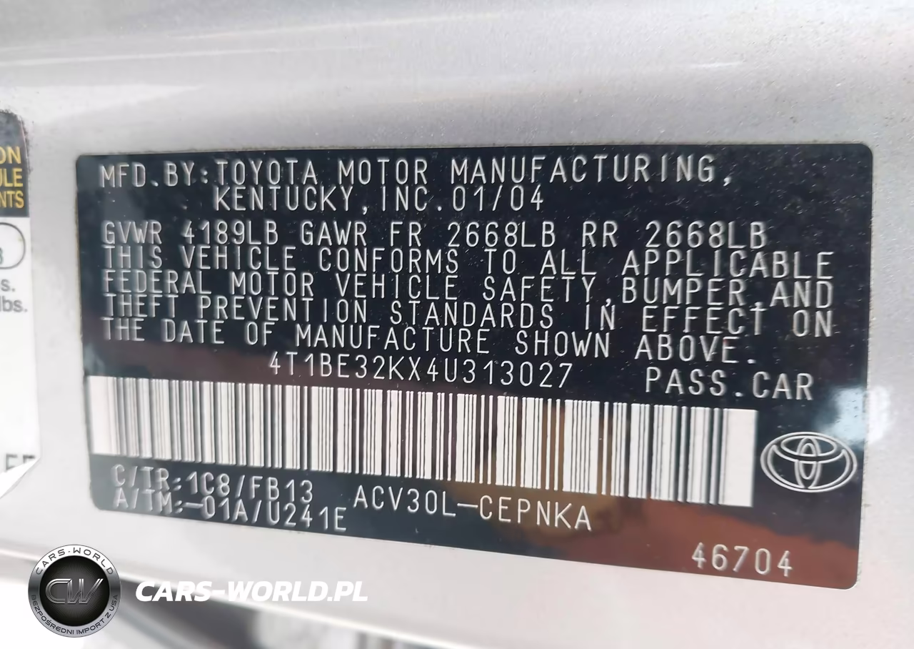 2004 Toyota Camry Le VIN:4T1BE32KX4U313027 - 9