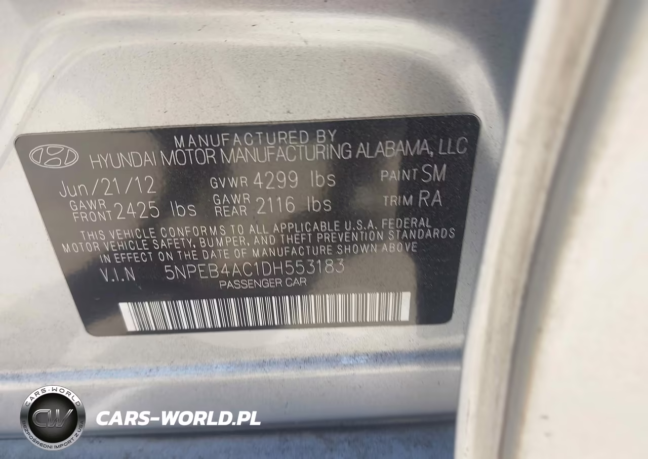 2013 Hyundai Sonata Gls VIN:5NPEB4AC1DH553183 - 9