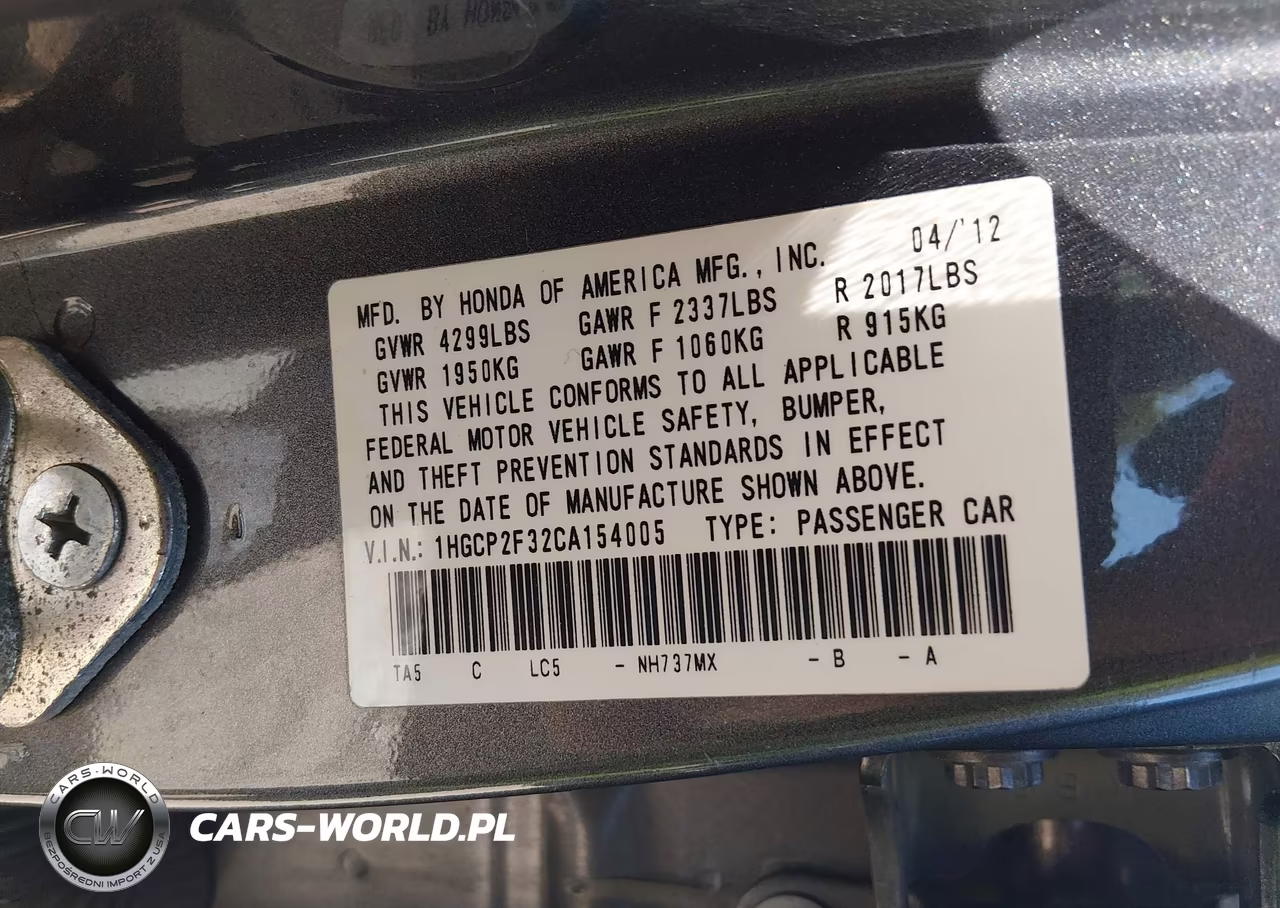 2012 Honda Accord 2.4 Lx VIN:1HGCP2F32CA154005 - 9