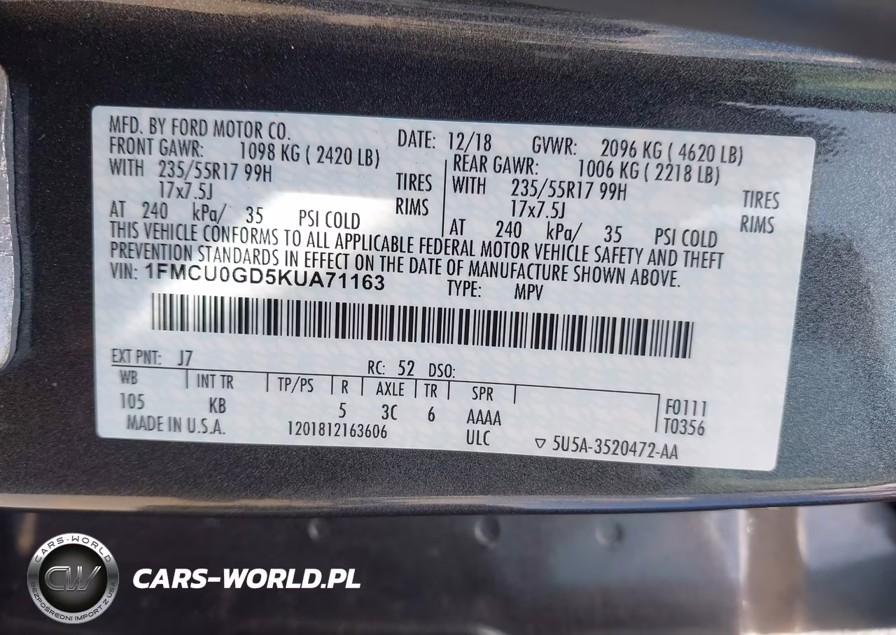 2019 Ford Escape Se VIN:1FMCU0GD5KUA71163 - 9