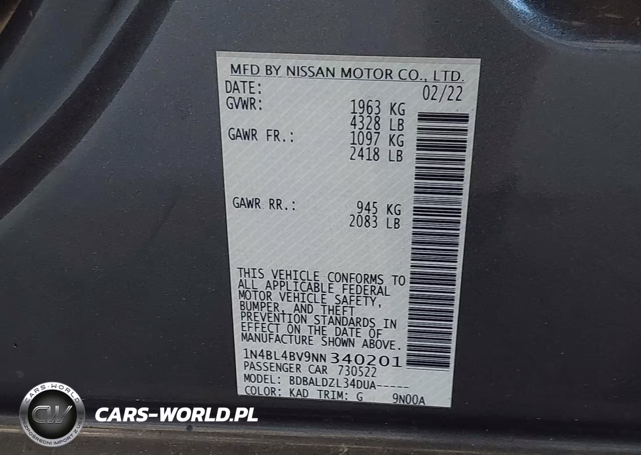 2022 Nissan Altima S Fwd VIN:1N4BL4BV9NN340201 - 9