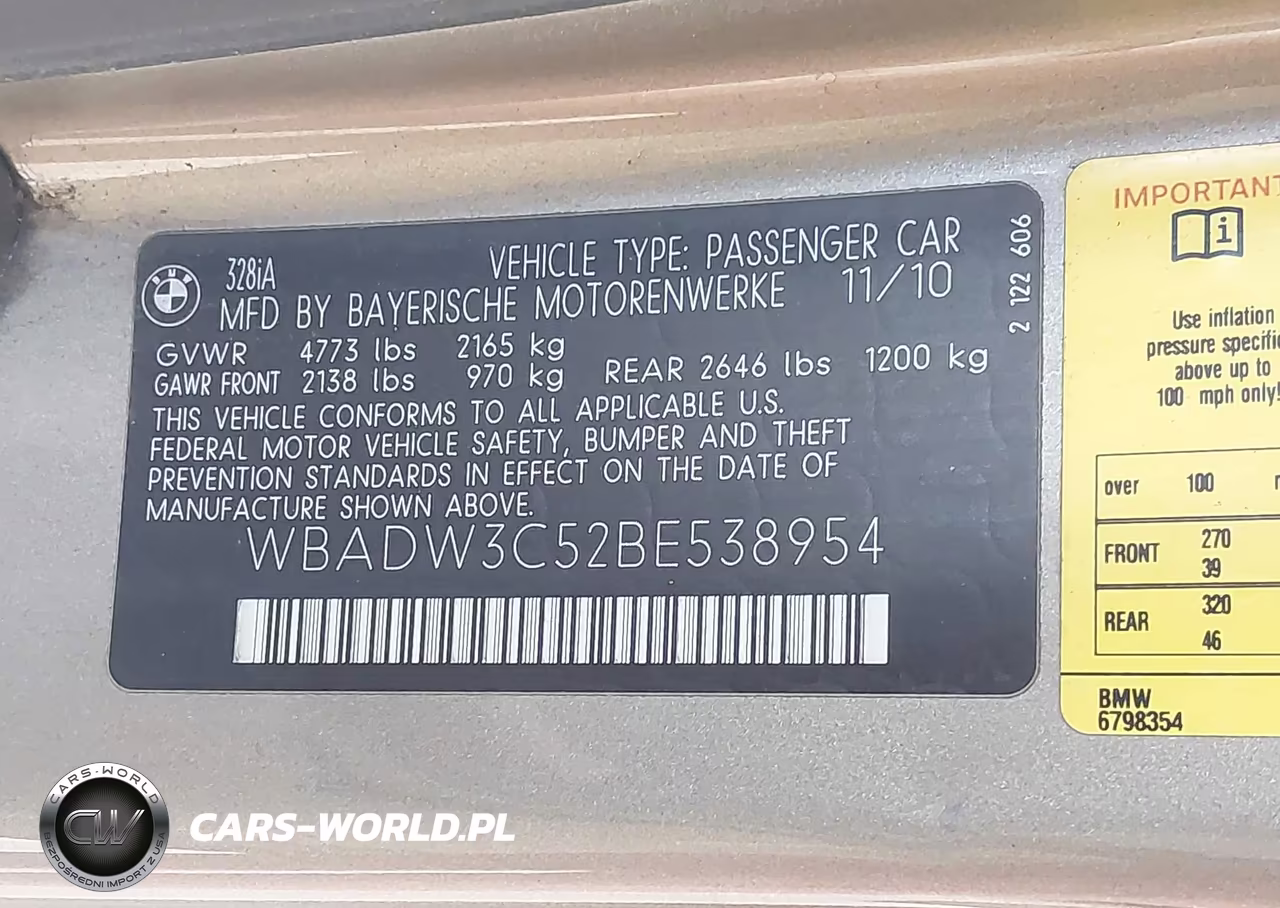 2011 BMW 328I VIN:WBADW3C52BE538954 - 9