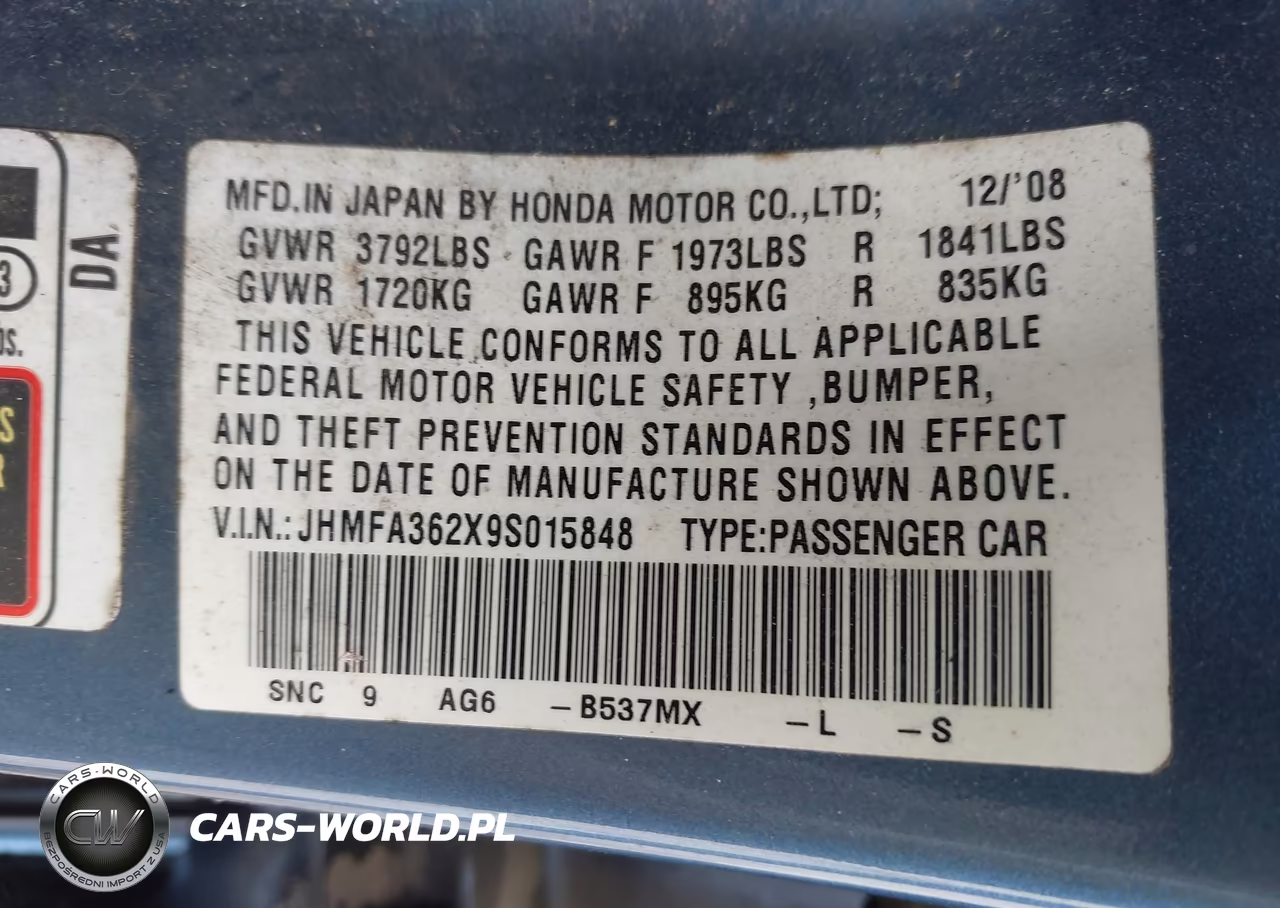 2009 Honda Civic Hybrid VIN:JHMFA362X9S015848 - 9