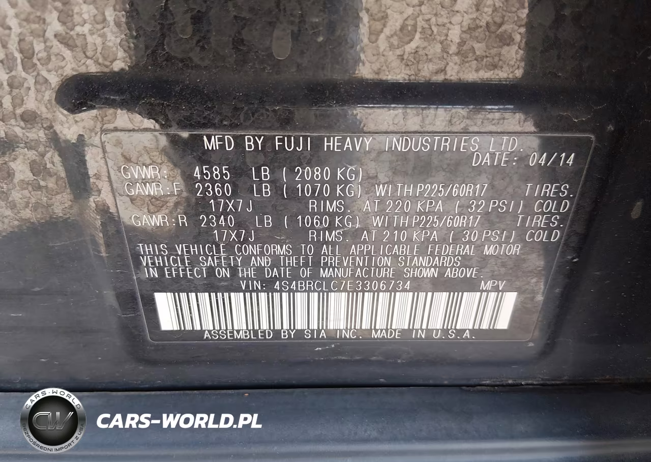 2014 Subaru Outback 2.5I Limited VIN:4S4BRCLC7E3306734 - 9