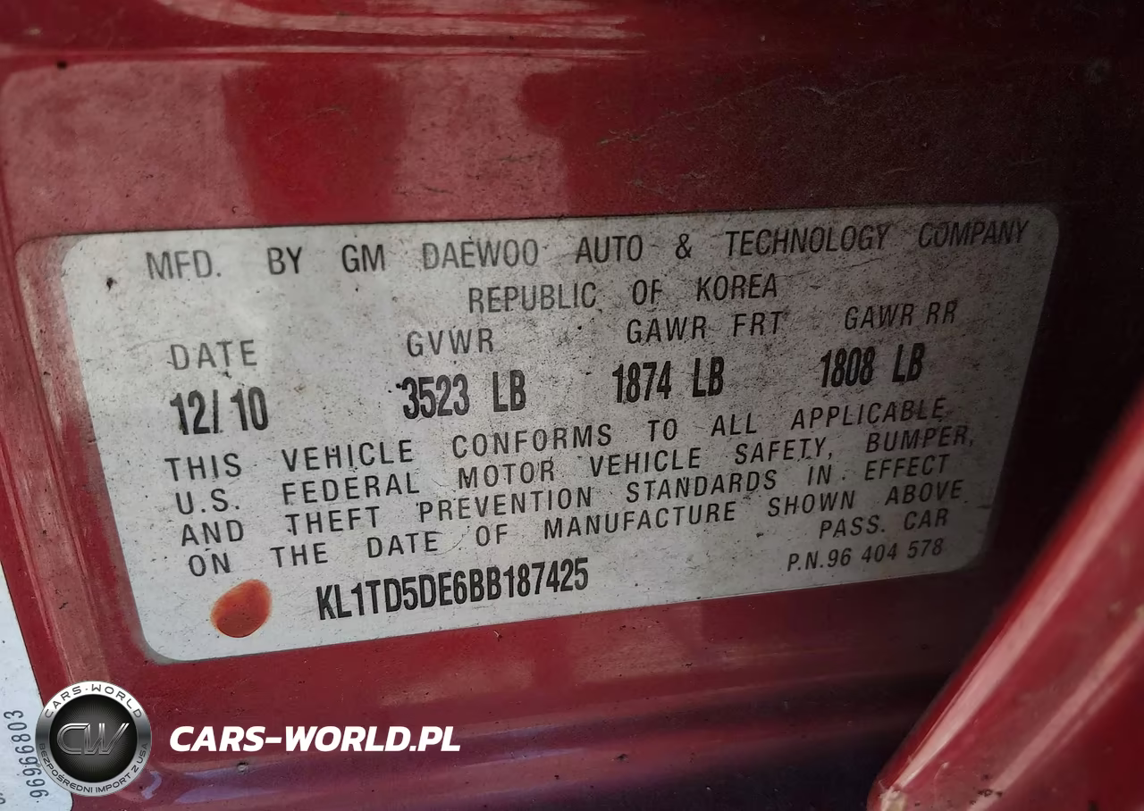 2011 Chevrolet Aveo 1Lt VIN:KL1TD5DE6BB187425 - 9