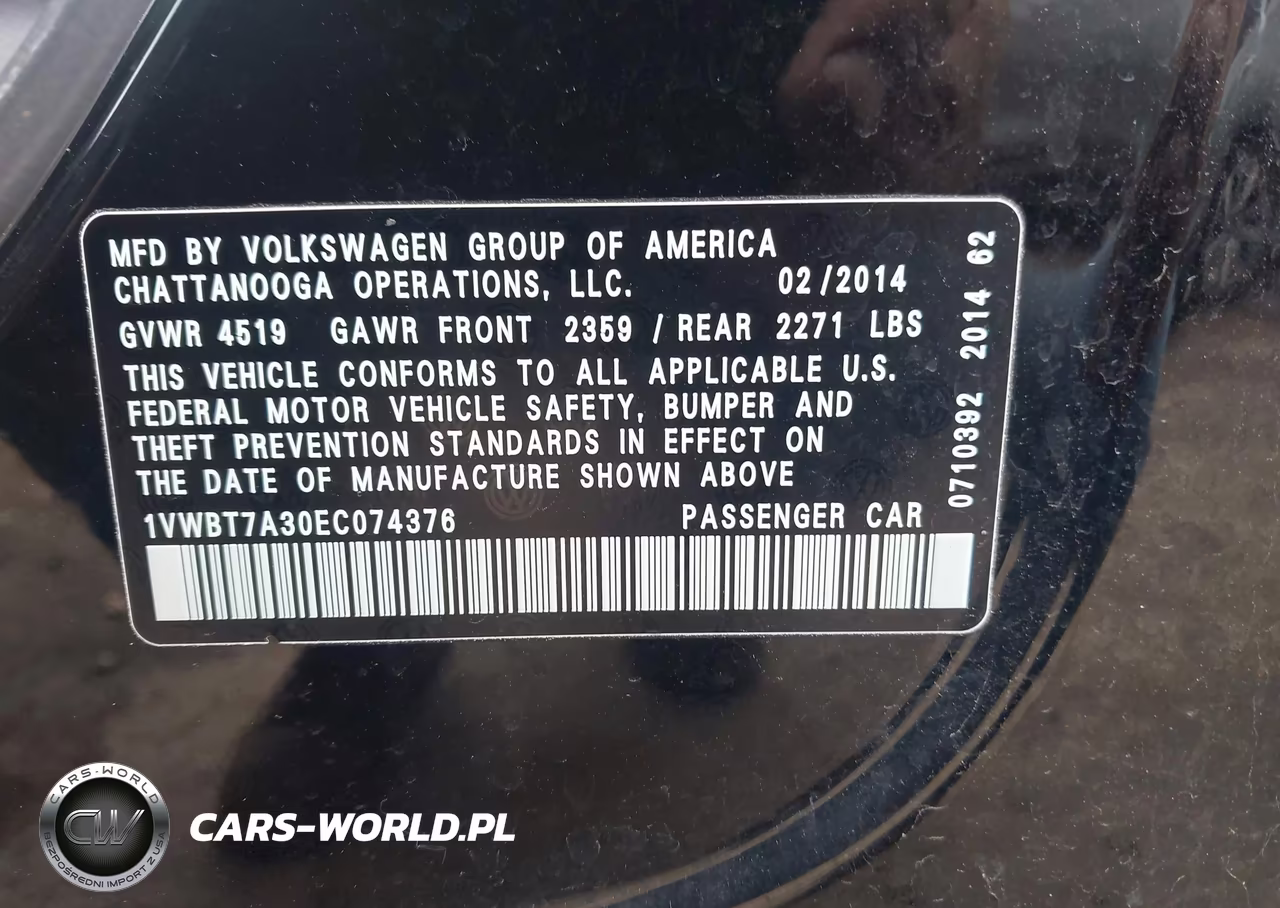 2014 Volkswagen Passat 1.8T Se VIN:1VWBT7A30EC074376 - 9