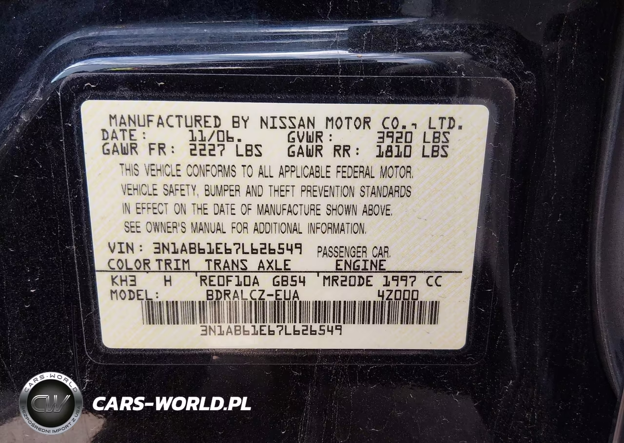 2007 Nissan Sentra 2.0 VIN:3N1AB61E67L626549 - 9