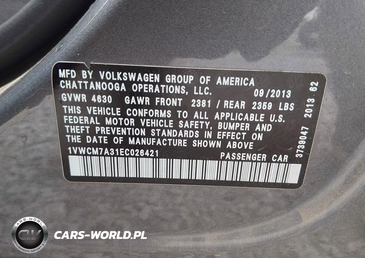 2014 Volkswagen Passat 3.6L V6 Sel Premium VIN:1VWCM7A31EC026421 - 9