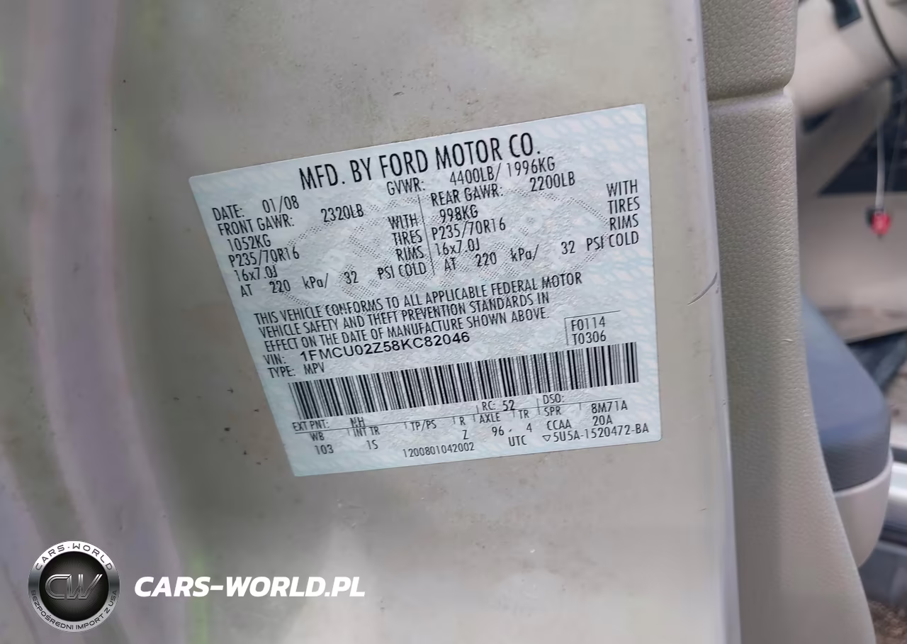 2008 Ford Escape Xls-Xls Manual VIN:1FMCU02Z58KC82046 - 9