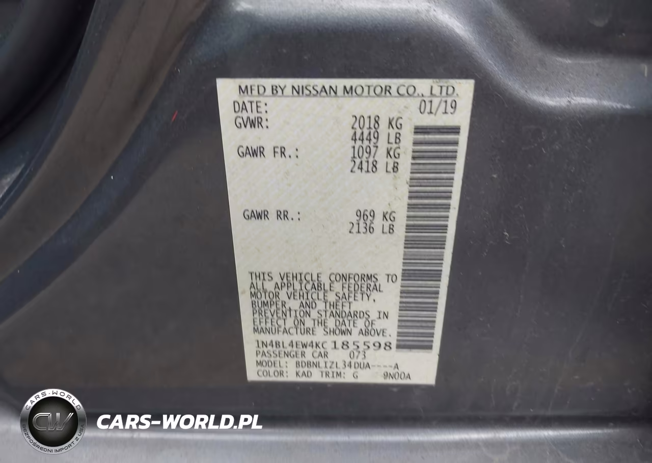 2019 Nissan Altima 2.5 Sl VIN:1N4BL4EW4KC185598 - 9