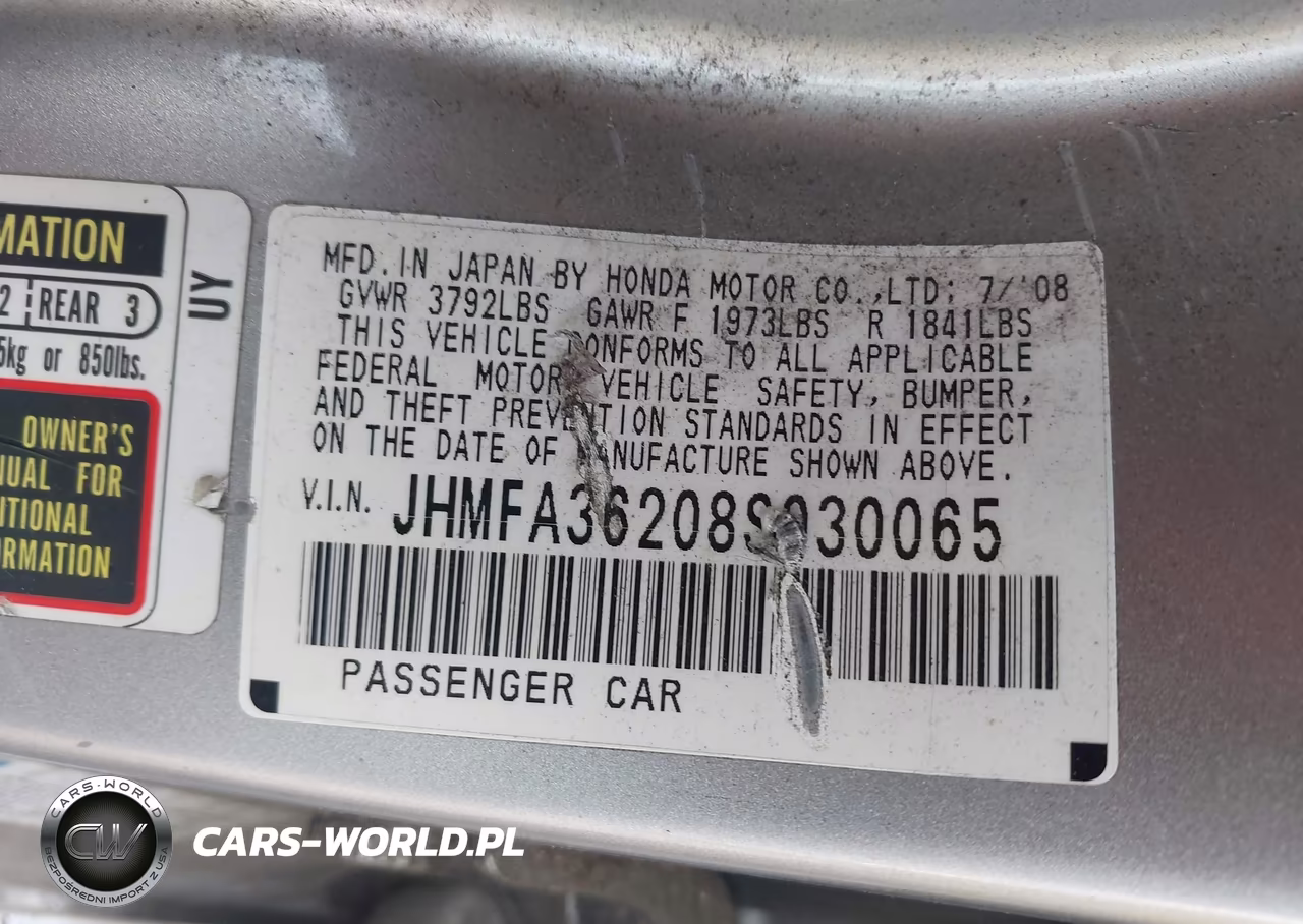 2008 Honda Civic Hybrid VIN:JHMFA36208S030065 - 9