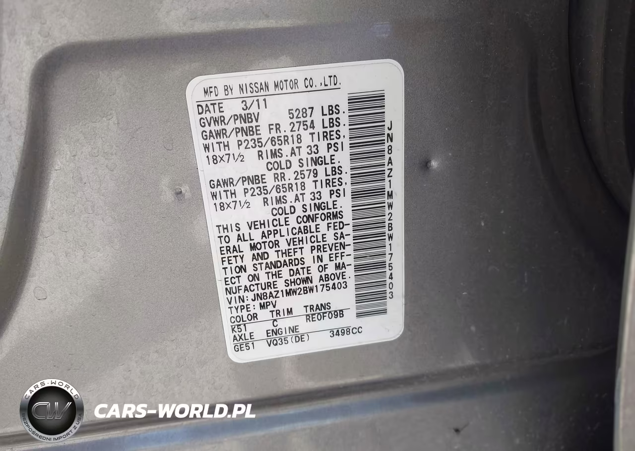 2011 Nissan Murano S VIN:JN8AZ1MW2BW175403 - 9