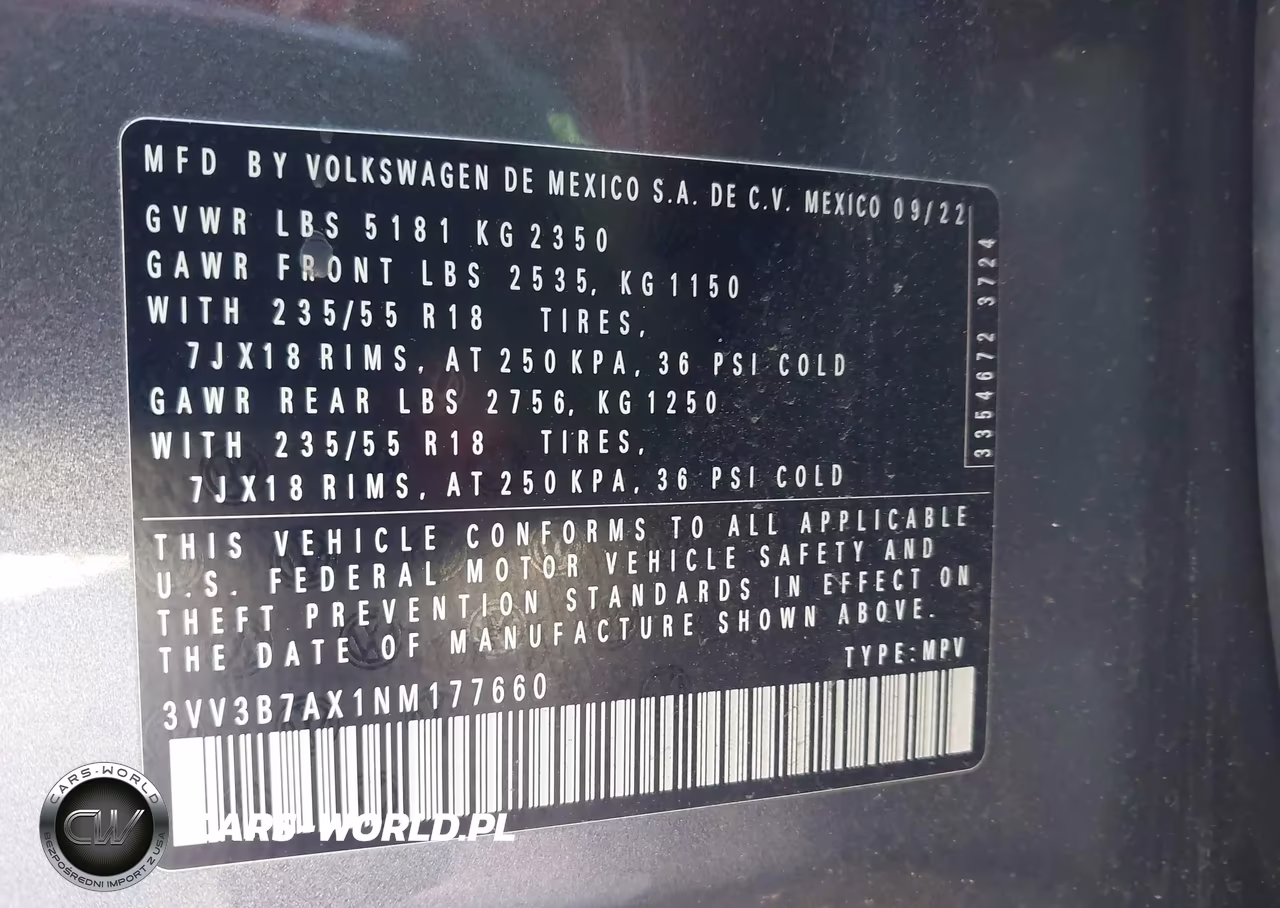 2022 Volkswagen Tiguan 2.0T Se VIN:3VV3B7AX1NM177660 - 9