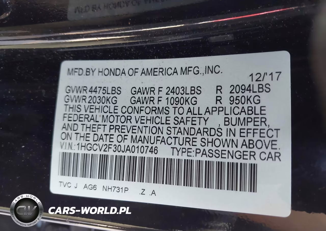 2018 Honda Accord Sport 2.0T VIN:1HGCV2F30JA010746 - 9