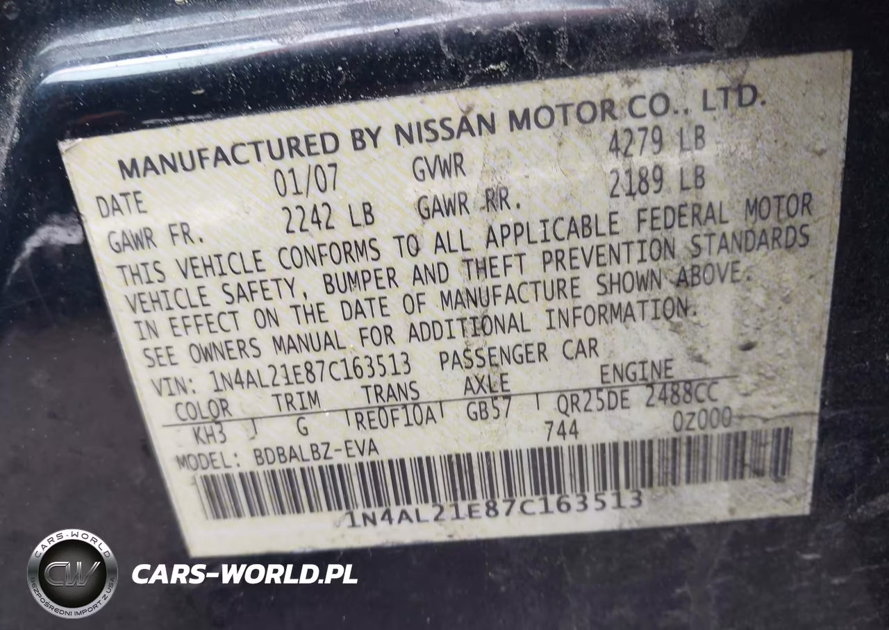 2007 Nissan Altima 2.5 S VIN:1N4AL21E87C163513 - 9