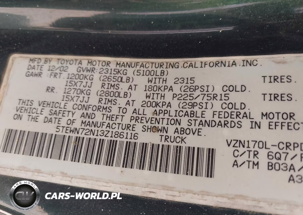 2003 Toyota Tacoma Base V6 VIN:5TEWN72N13Z186116 - 9