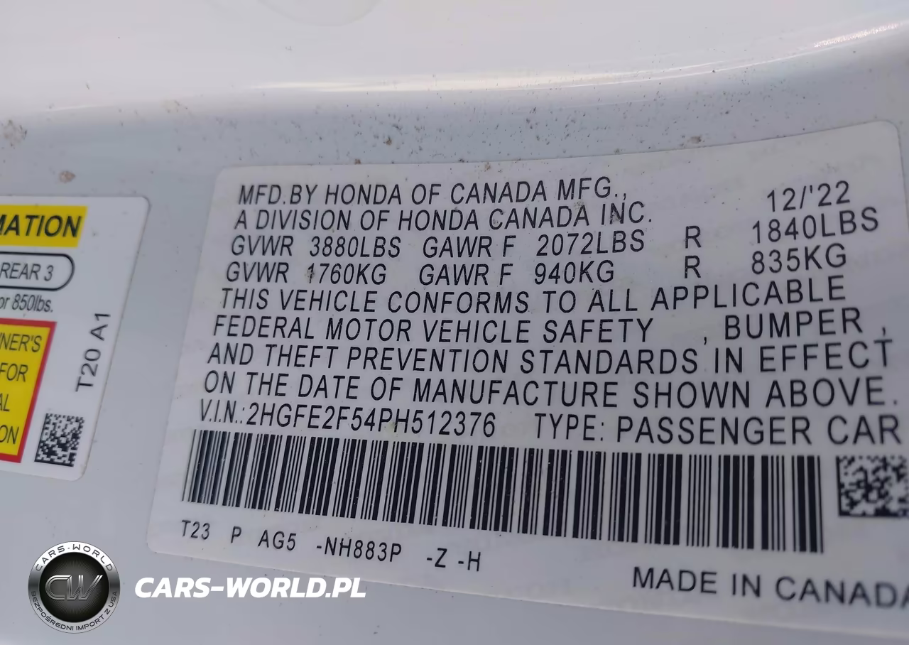 2023 Honda Civic Sport VIN:2HGFE2F54PH512376 - 9