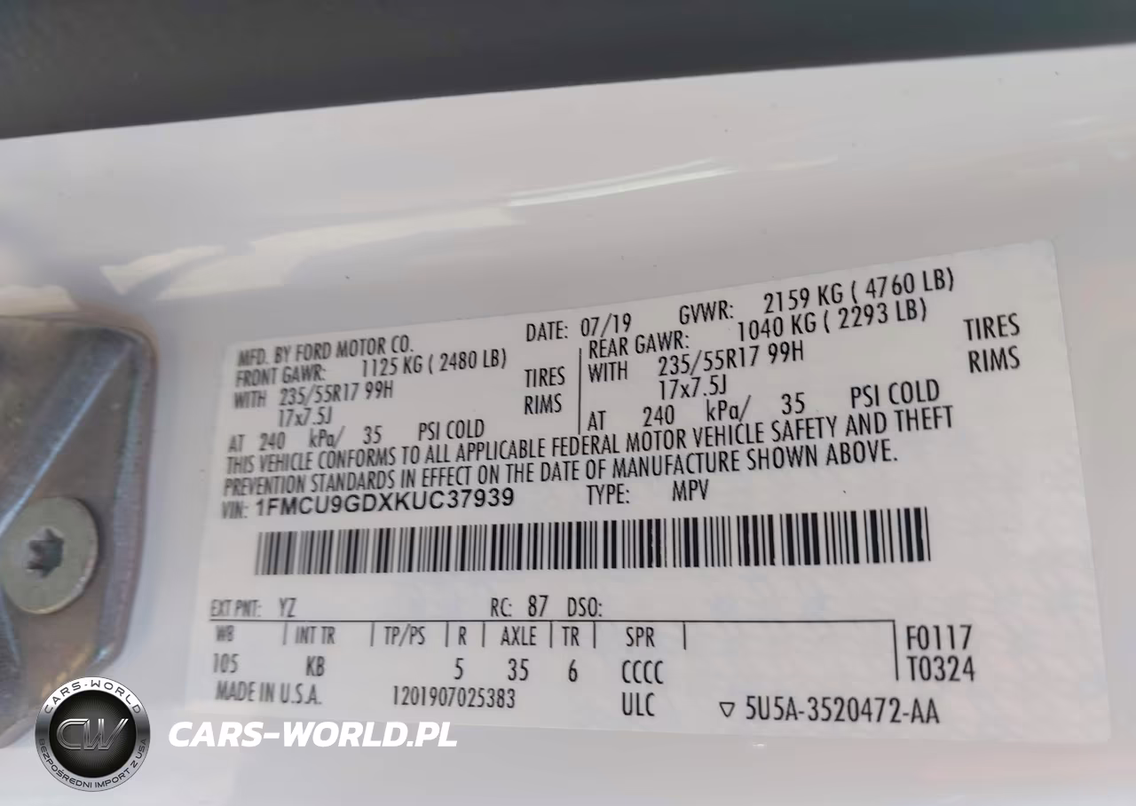 2019 Ford Escape Se VIN:1FMCU9GDXKUC37939 - 9