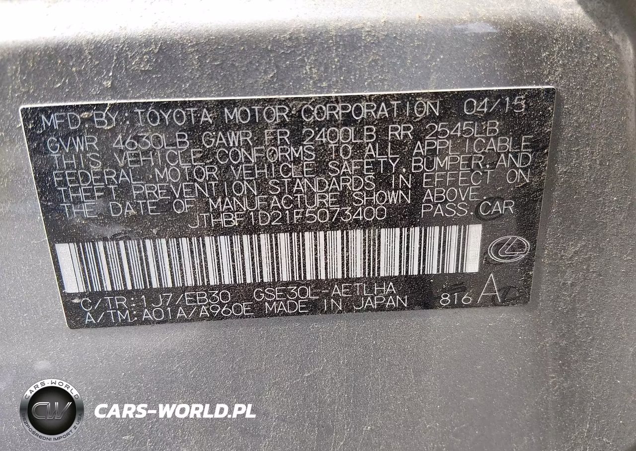 2015 Lexus Is 250 VIN:JTHBF1D21F5073400 - 9