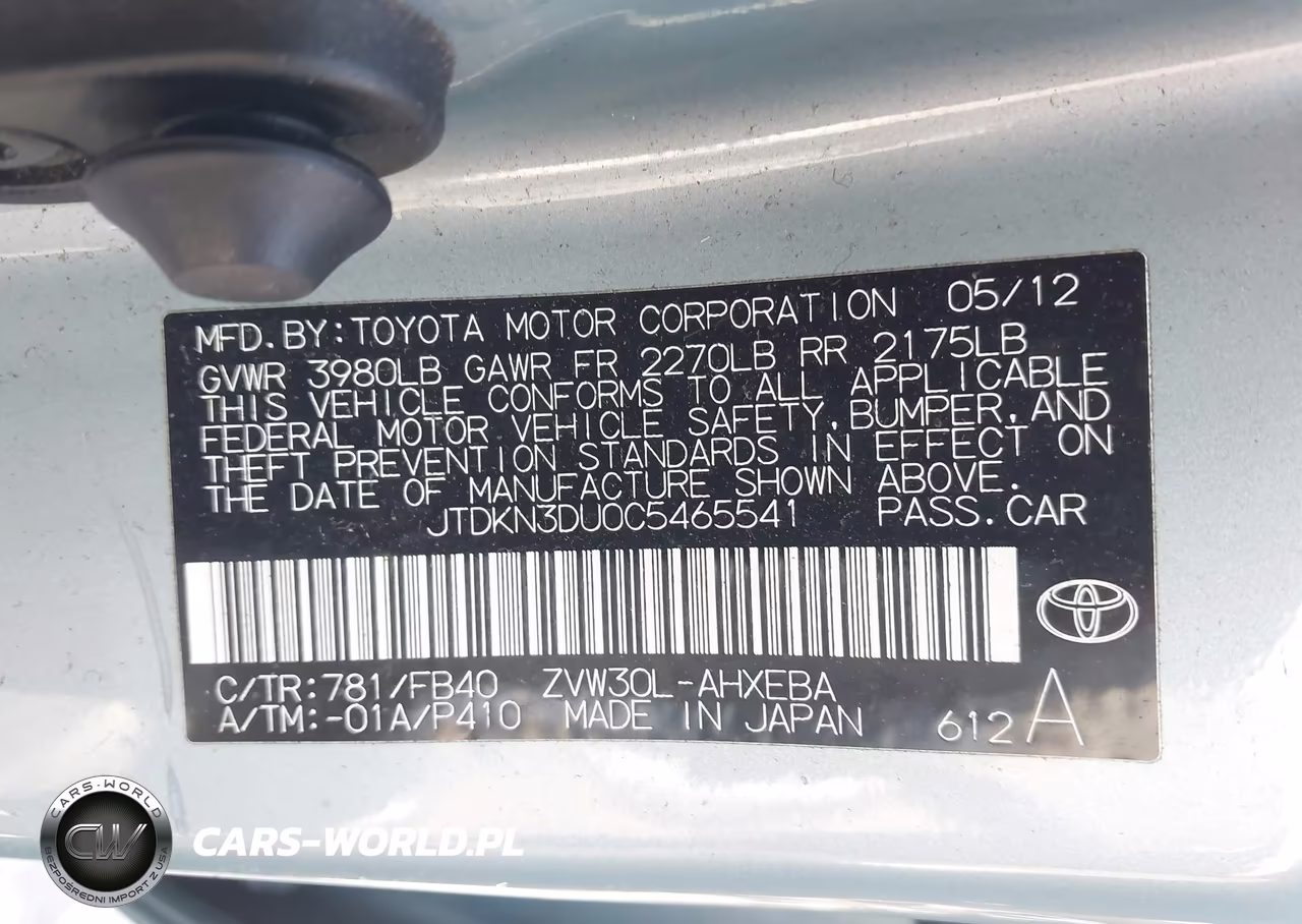2012 Toyota Prius Two VIN:JTDKN3DU0C5465541 - 9
