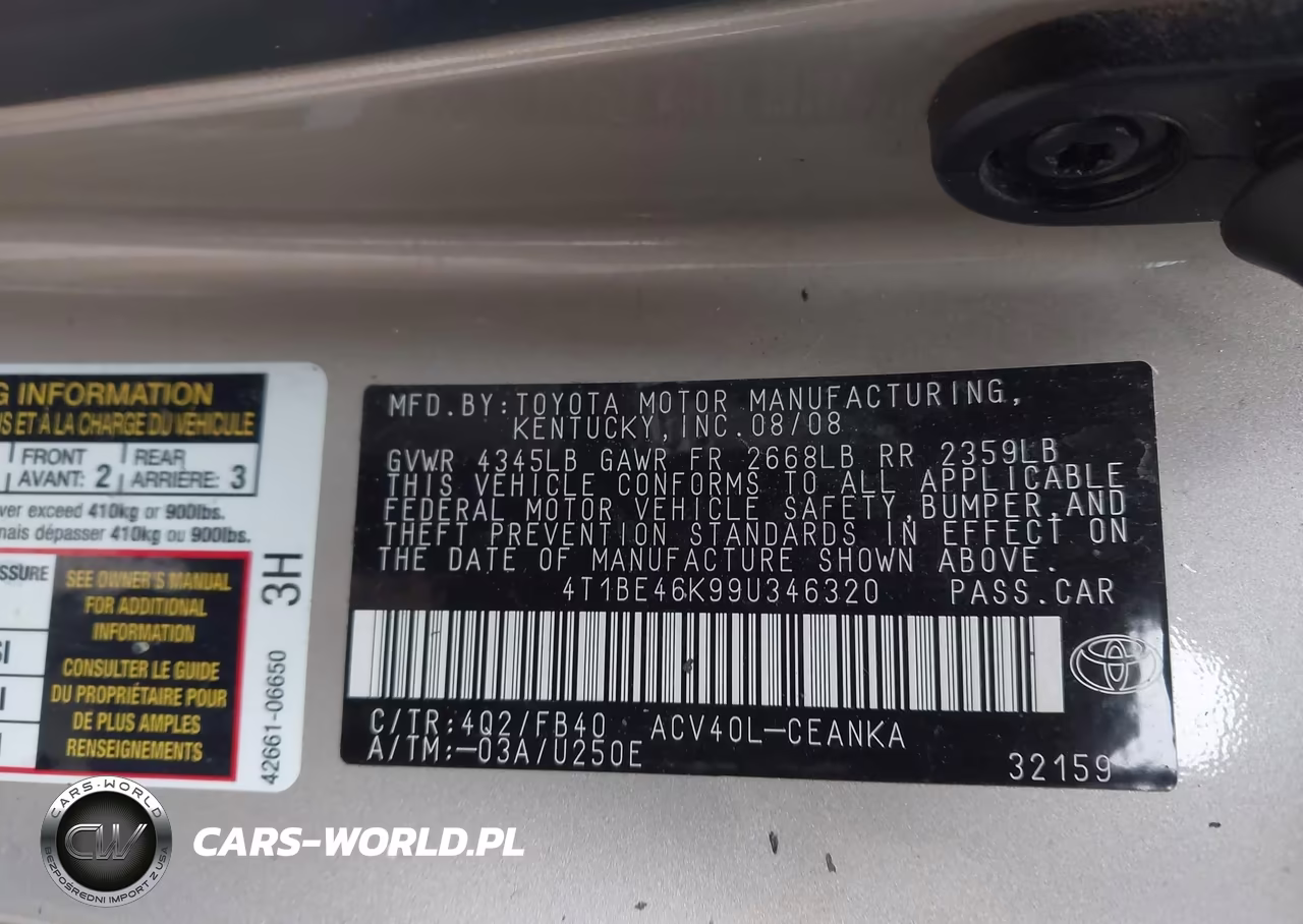 2009 Toyota Camry Le VIN:4T1BE46K99U346320 - 9