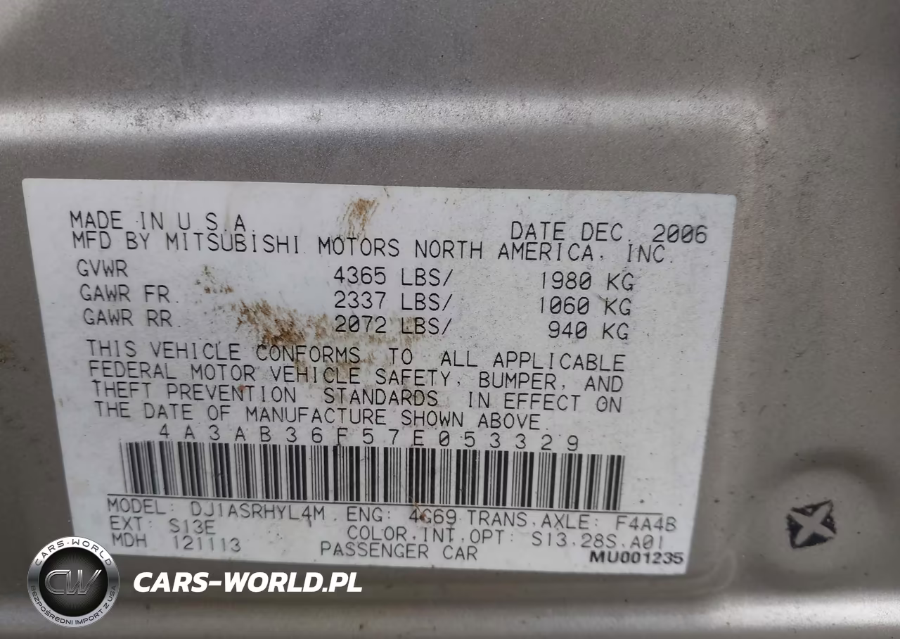2007 Mitsubishi Galant Es-Se VIN:4A3AB36F57E053329 - 9