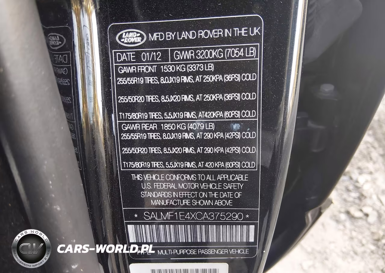 2012 Land Rover Range Rover Supercharged VIN:SALMF1E4XCA375290 - 9