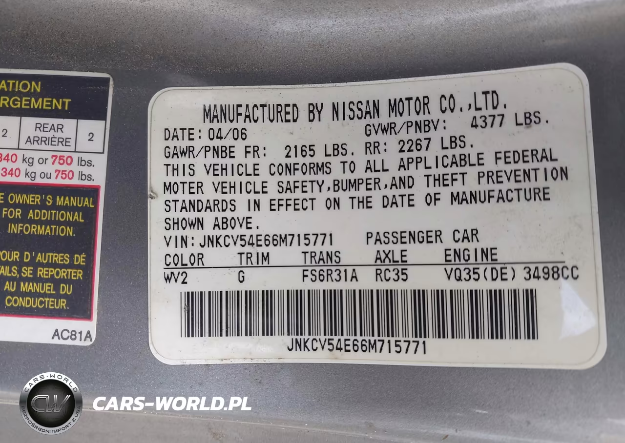 2006 Infiniti G35 VIN:JNKCV54E66M715771 - 9