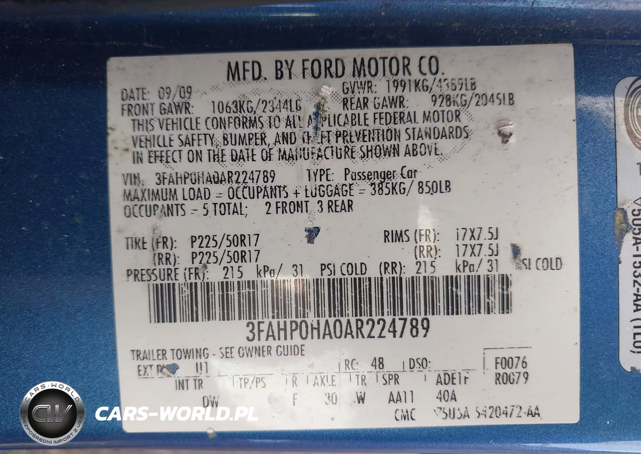 2010 Ford Fusion Se VIN:3FAHP0HA0AR224789 - 9