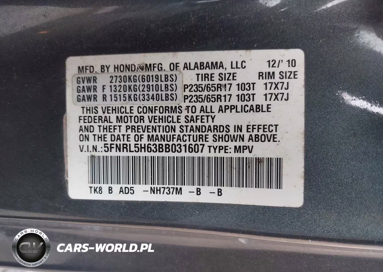 2011 Honda Odyssey Ex-L VIN:5FNRL5H63BB031607 - 9