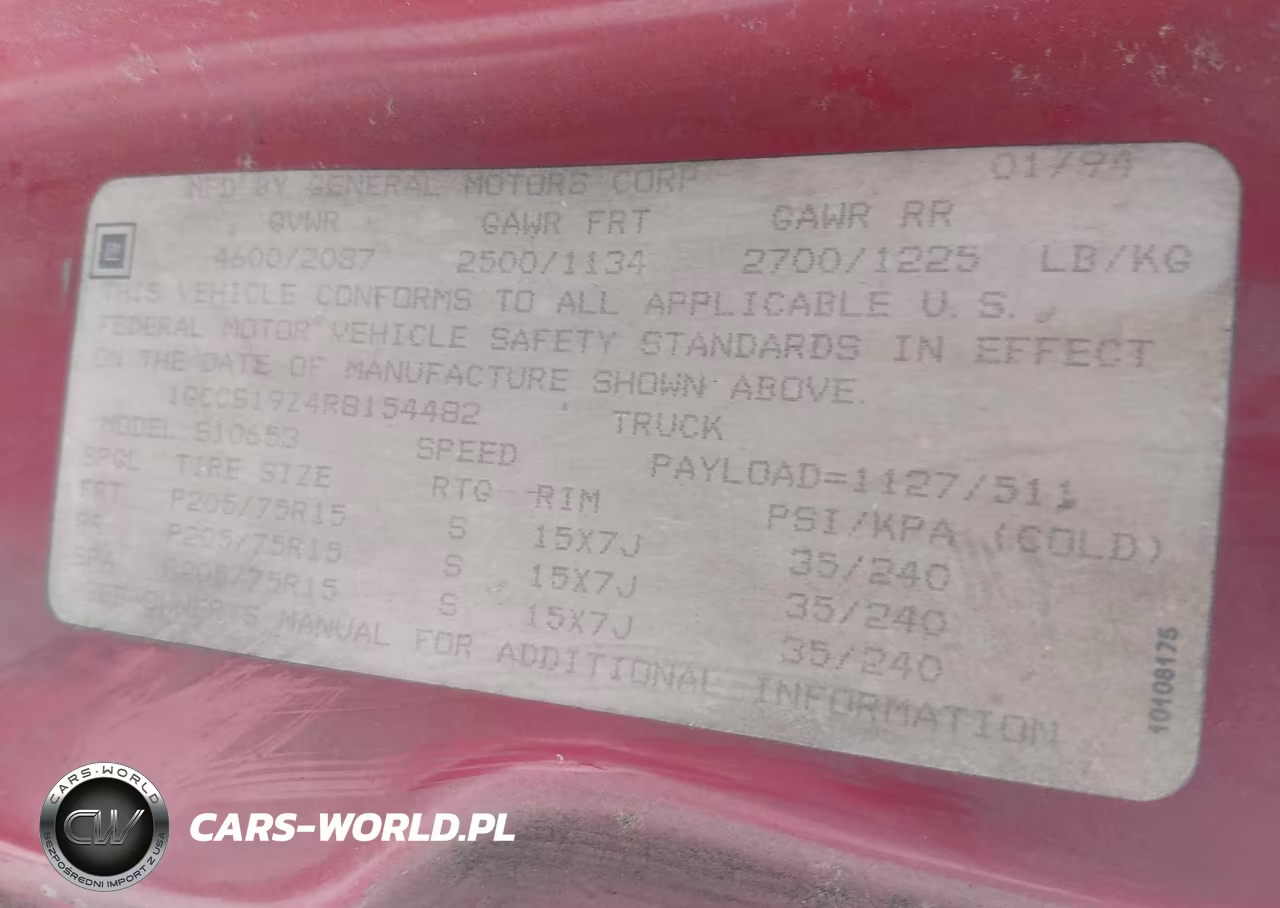 1994 Chevrolet S Truck S10 VIN:1GCCS19Z4R8154482 - 9
