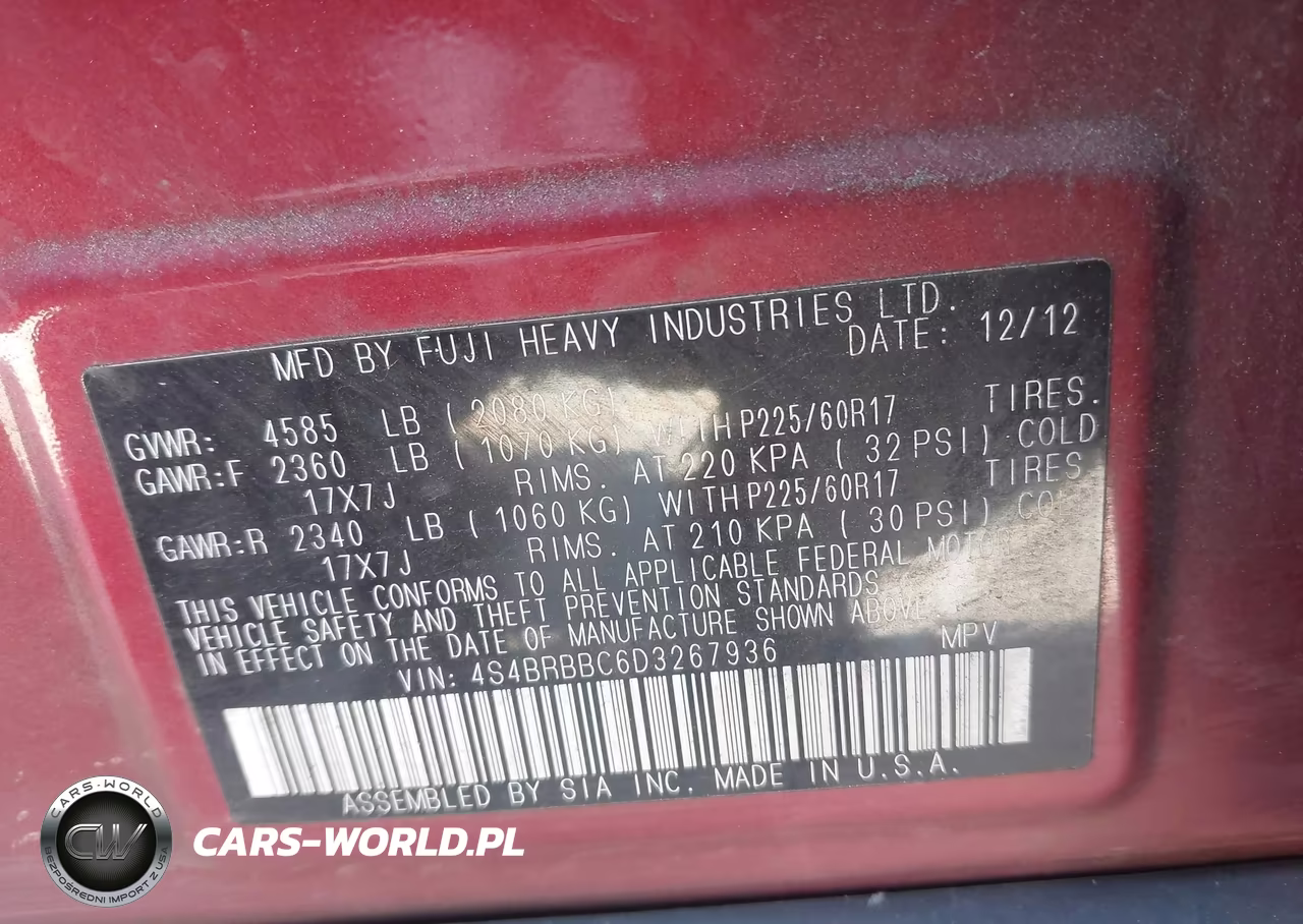 2013 Subaru Outback 2.5I Premium VIN:4S4BRBBC6D3267936 - 9