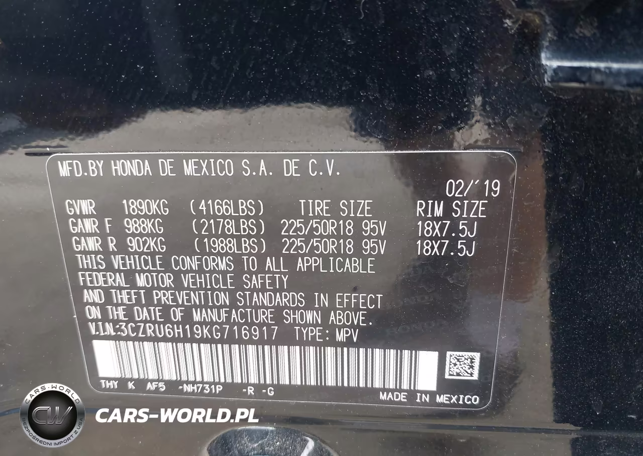 2019 Honda Hr-V Sport VIN:3CZRU6H19KG716917 - 9