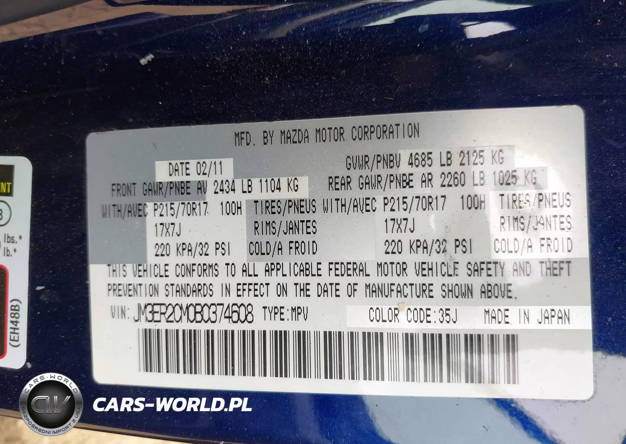 2011 Mazda Cx-7 I Touring VIN:JM3ER2CM0B0374608 - 9