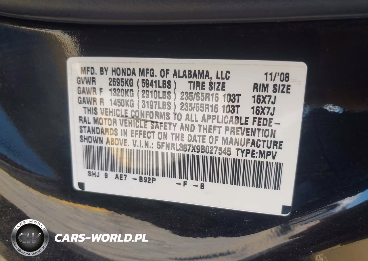 2009 Honda Odyssey Ex-L VIN:5FNRL387X9B027545 - 9