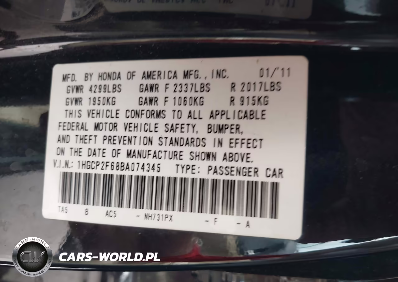 2011 Honda Accord 2.4 Se VIN:1HGCP2F68BA074345 - 9