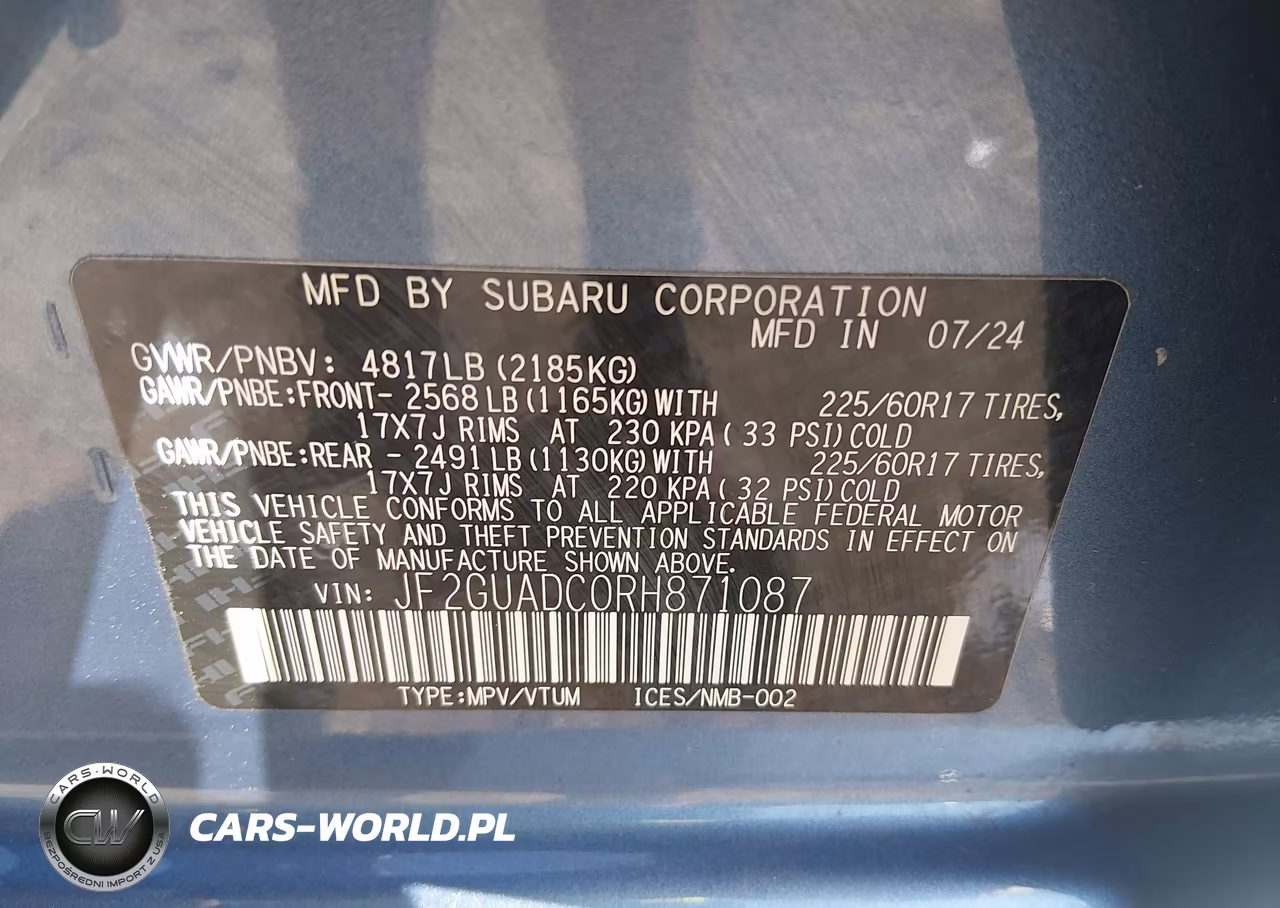 2024 Subaru Crosstrek Premium VIN:JF2GUADC0RH871087 - 9