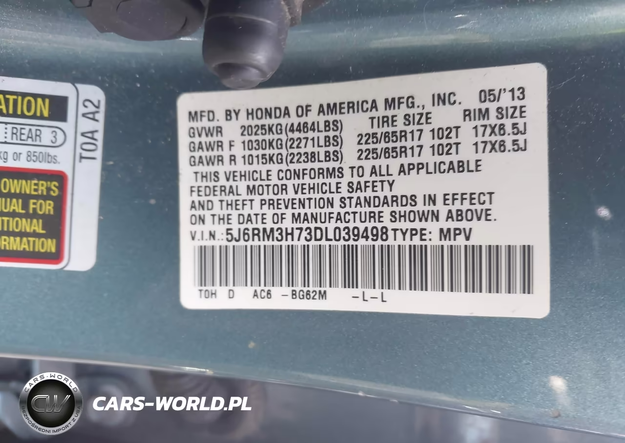 2013 Honda Cr-V Ex-L VIN:5J6RM3H73DL039498 - 9