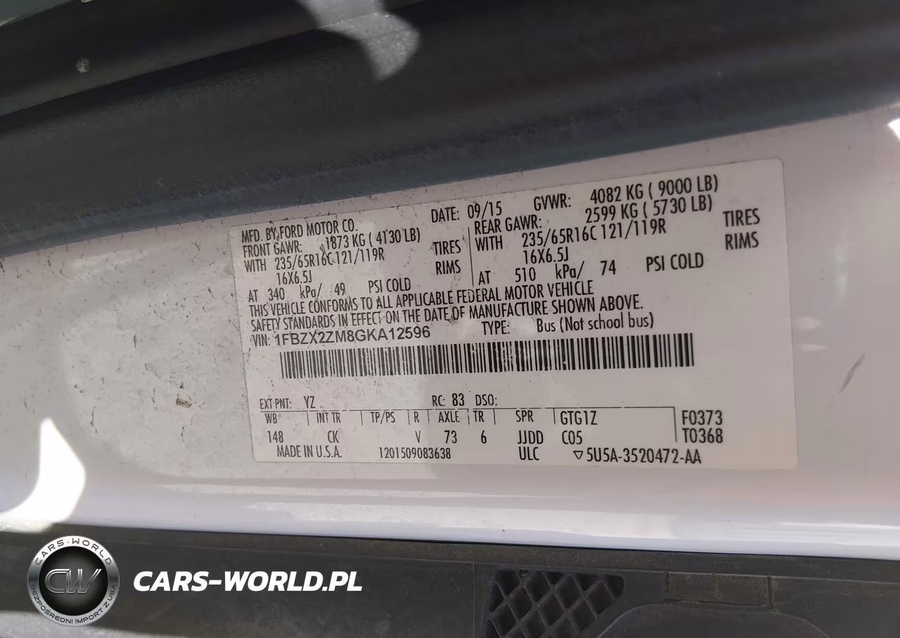 2016 Ford Transit-350 Xl-Xlt VIN:1FBZX2ZM8GKA12596 - 9