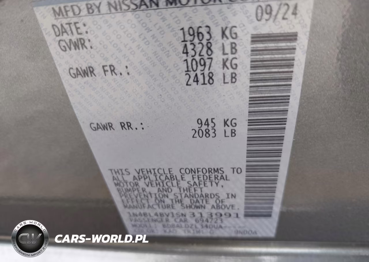 2025 Nissan Altima S Fwd VIN:1N4BL4BV1SN313991 - 9