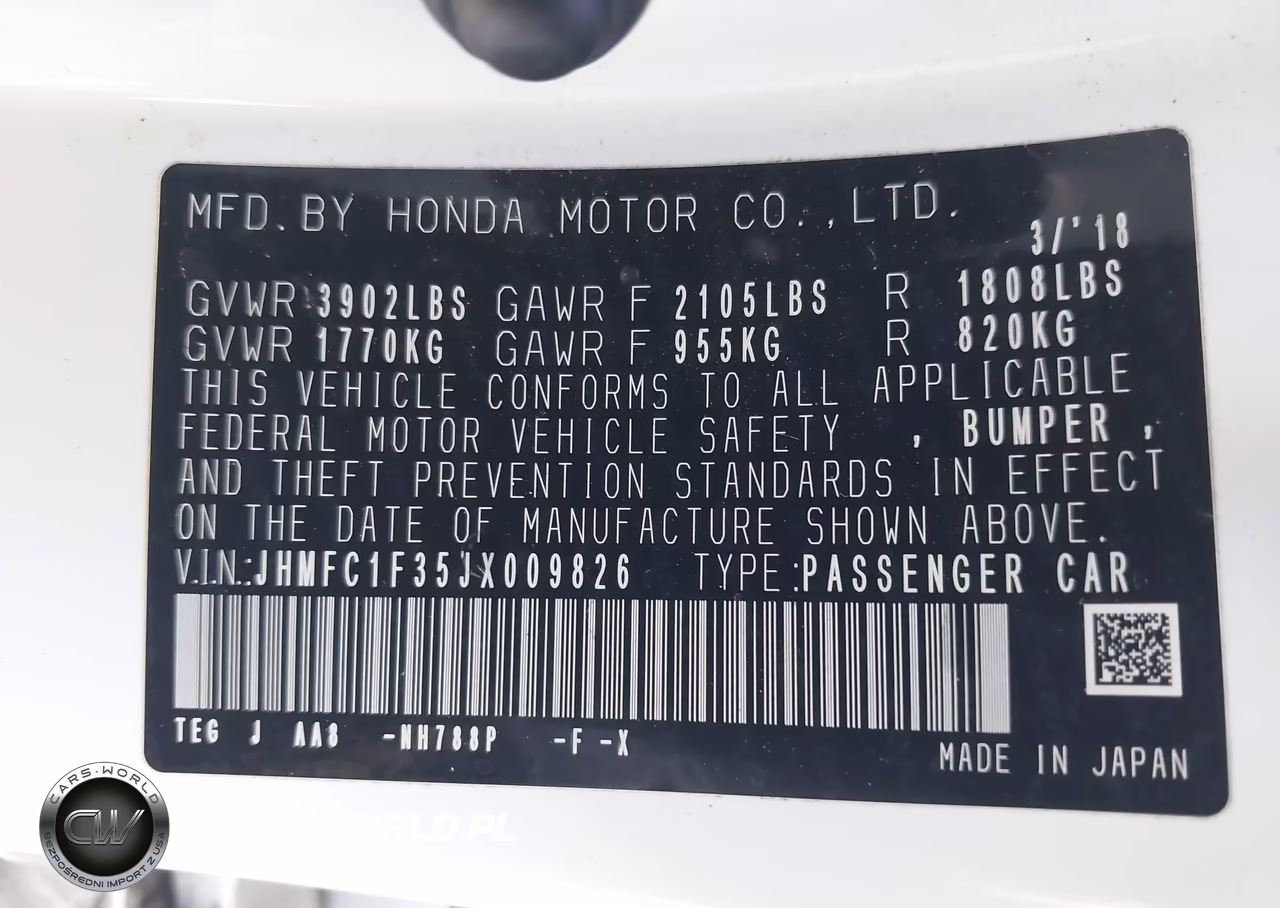 2018 Honda Civic Ex-T VIN:JHMFC1F35JX009826 - 9